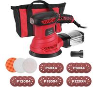 Ponceuse Excentrique 300W 13000RPM Ponceuse Orbitale 2,5 A, 6 Vitesses Variables, 20 Papiers De Verre, 3 Tampons De Polissage, BoîTe à PoussièRe, Sac à Outils, PonçAge Du Bois