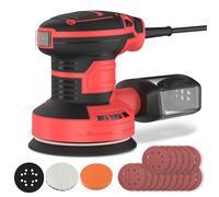 Ponceuse Excentrique 5"" (125mm) 300W - 6 Vitesses Réglables, 5000-12000 tr/min-rouge