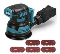 Ponceuse Excentrique Compatible avec Makita 18V batterie, 125 mm Ponceuse Orbitale aléatoire sans fil avec 3 vitesses, 21 Disques Abrasifs, Ponceuse orbitale 7000-11000 tr/min (San Batteries)