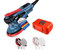 FANZWORK Ponceuse Excentrique, Ponceuse Orbitale avec Course 5 mm, Plateaux 125/150 mm, Moteur EC 350W sans Balais, 7 Vitesses jusqu’à 10 000 tr/min, 18 Disques Abrasifs, avec Mallette