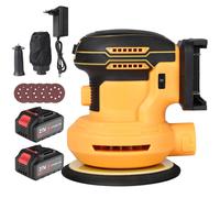 Ponceuse excentrique, Ponceuse électrique sans fil, 6 vitesses, 2 batteries, polisseuse orbitale avec 5 Papiers De Verre, Jaune