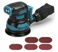Ponceuse excentrique sans fil compatible avec Makita 18V batterie (non batterie), 125 mm ponceuse électrique sans balais avec 4000-8000 tr/min, 3 vitesses, 21 feuilles de papier et sac à poussière