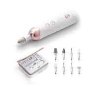 Boston Tech Queen Kit électrique de manucure et pédicure 5 modes, charge rapide USB, 9 accessoires de haute qualité, vitesse réglable, portable et durable Blanc