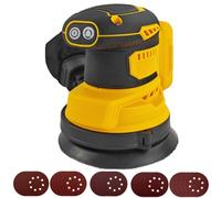 Ponceuse orbitale aléatoire sans balais compatible avec ponceuse électrique Dewalt 18/20 V, Brushelss de 12,7 cm avec 25 papiers abrasifs de 125 mm, rotation à 3 vitesses (jaune pour Dewalt)