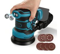 Ponceuse orbitale aléatoire sans balais compatible avec ponceuse électrique MK 18 V, 125 mm Brushelss avec 25 papiers abrasifs, rotation à 6 vitesses max 21 000 tr/min (bleu pour MK)