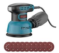 Ponceuse orbitale électrique 125 mm 300 W, ponceuse de polissage 6 vitesses pour le travail du bois avec 10 papiers de verre P80, bac à poussière, ponceuse pour le polissage du bois DIY