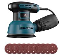 Ponceuse Orbitale Excentrique 300 W, 6 Vitesses, 12000 RPM, Ponceuse de 125 mm avec 10 Papiers Abrasifs (P80), Collecteur de Poussière, pour Polissage Ponçage du Bois Acier