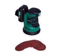 Ponceuse excentrique sans fil 20v - ø125mm - batterie 2. 0 ah, chargeur de batterie, sac de poussière et 12 feuilles abrasives inclus