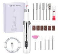 Ponceuse pour Ongles, 12 en 1 Lime a Ongle Électrique avec LED écran Numérique, 3 Vitesses Réglables Ponceuse pour Ongles sans fil Professionnel, pour Ongles en Acrylique et Gel(Blanc)