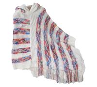 Poncho à capuche ample uni pour homme 2025 pour femme - Cape à franges longues en tricot - Pull mexicain doux et asymétrique - Chaud - Pour entraînement en plein air, fête, cadeaux de Noël, blanc