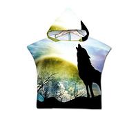 Poncho à Capuche Enfants, Chickw1 Loup Microfibre Serviette avec Capuche Cartoon Peignoir De Séchage Rapide Robe de bain Plage Poncho de Natation pour Garçons et Filles (Nuit de pleine lune,60*80cm)
