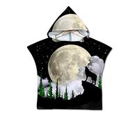 Poncho à Capuche Serviette pour Baignade, Treer Enfants Plage Natation 3D Style de Loup Peignoir De Séchage Rapide Serviettes de Bain pour Garçon Fille Piscine Beach (60x60cm,La lune Noire)