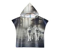 Poncho à Capuche Serviette pour Baignade, Treer Enfants Plage Natation 3D Style de Loup Peignoir De Séchage Rapide Serviettes de Bain pour Garçon Fille Piscine Beach (60x60cm,Loup gris 1)
