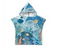 Poncho à Capuche Serviette pour Baignade, Treer Enfants Plage Natation Motif de Océan Animal Peignoir de Séchage Rapide Serviettes de Bain pour Garçon Fille Piscine Beach (corail bleu)