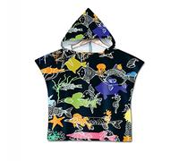 Poncho à Capuche Serviette pour Baignade, Treer Enfants Plage Natation Motif de Océan Animal Peignoir de Séchage Rapide Serviettes de Bain pour Garçon Fille Piscine Beach (poisson noir)