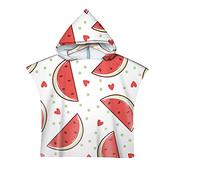 Poncho à Capuche Serviette pour Baignade, Treer Enfants Plage Natation Style Fruit Peignoir De Séchage Rapide Serviettes de Bain pour Garçon Fille Piscine Beach (Pastèque rouge)