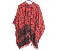Poncho avec franges à carreaux Motif poncho cape réversible Couvre-lit Cape en tricot pour femme Comme Kaschmir Feel - Rouge - XX-Large