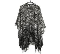 Poncho avec franges à carreaux Motif poncho cape réversible Couvre-lit Cape en tricot pour femme Comme Kaschmir Feel - Noir - XX-Large