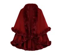 Poncho Cape en Fausse Fourrure pour Femme, Châle Étole Tricoté Chaud d'hiver, Manteau Cardigan Ouvert avec Col en Fausse Fourrure pour Automne Hiver Mariage Soirée Gala (Rouge)