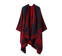 Poncho Châle Rétro Ouvert Femme - Plaid Imprimé Tricot Pull Manteau Gilet Large Long Pancho Tartan Style Capuche Chaud Grand Polaire Cape Veste Foulard Ponchos Echarpe Automne Hiver Ethnique