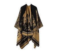 Poncho Châle Rétro Ouvert Femme - Plaid Imprimé Tricot Pull Manteau Gilet Large Long Pancho Tartan Style Capuche Chaud Grand Polaire Cape Veste Foulard Ponchos Echarpe Automne Hiver Ethnique