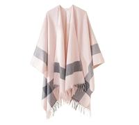 Poncho Châle Rétro Ouvert Femme - Plaid Imprimé Tricot Pull Manteau Gilet Large Long Pancho Tartan Style Capuche Chaud Grand Polaire Cape Veste Foulard Ponchos Echarpe Automne Hiver (One Size)