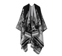 Poncho Châle Rétro Ouvert Femme - Plaid Imprimé Tricot Pull Manteau Gilet Large Long Pancho Tartan Style Capuche Chaud Grand Polaire Cape Veste Foulard Ponchos Echarpe Automne Hiver Ethnique
