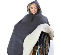 Poncho-couverture Chaud À Capuche For Fauteuil Roulant - Châle Doublé Polaire Imperméable For Fauteuil Roulant For Adultes, Personnes Âgées Et Personnes À Mobilité Réduite(Grey)