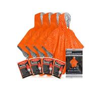 aZengear Poncho de Survie d'urgence (Lot de 4) Couverture Thermique en Mylar pour rétention de la Chaleur et de la Pluie | Réversible avec Capuche | Imperméable, Coupe-Vent, Portable