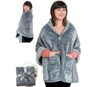 Poncho couverture double épaisseur original, sans manches, sherpa (gris)