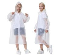 Poncho da Pioggia EVA Riutilizzabile per Adulti e Bambini, 2 Pezzi Impermeabili con Cappuccio, Leggero e Compatto per Uomini Donne Ragazzi, Adatto per Escursioni Viaggi e Uso Quotidiano (White, One