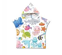 Poncho de Bain à Capuche Enfants Microfibre, Chickwin Motif Serviette de Bain Serviette de Plage Super Doux Poncho à Capuche pour Filles Garçons Enfants (Crabe Pieuvre,60x80cm)
