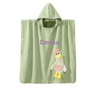 Poncho de Bain Enfant Personnalisé avec Nom Brodé, Serviette de Bain Enfant avec Capuche, Peignoir de Bain Enfant Absorbantes, Cape de Bain Bebe, Robe Eponge Douce, Cadeau Naissance, 70x70cm (Vert)