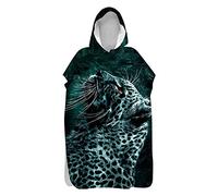Poncho de Bain pour Adulte Enfant, Serviette Poncho à Capuche Surfing Changement Robe Microfibr Séchage Rapide Serviette de Plage pour Plage Bain Natation (Léopard,80x145cm)