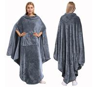 Poncho de Couverture Portable en Molleton pour Femmes Adultes et Hommes, Couverture Large, Douce, Chaude, Confortable et Moelleuse Sans Manches, Cape Enveloppante avec Poche, Cadeau de Confort, Gris