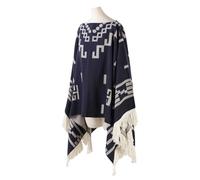 Poncho De Cowboy Occidental Unisexe, Châles Pull De Style Ethnique Jacquard Chaud Décoratif D'extérieur Costume De Cowboy Cape(Navy blue)