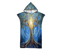 Poncho de Plage Arbre De La Vie Serviette de Bain avec Capuche - extrêmement léger et à séchage Rapide - Arbre Géométrique Changement Peignoir Poncho de Surf pour Hommes et Femmes