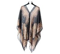 Poncho de plage pour femme - Tendance - Été - Avec boutons - En mousseline de soie - R5K2 - Avec châle - Chemisier caftan