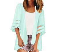 Poncho de plage pour femme - Veste d'été fine et courte - Grande taille - Cardigan ample Boho Cover Up - Couleur unie - Veste d'été légère - Veste kimono respirante, bleu clair, XXXL