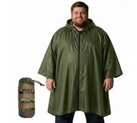 Poncho de pluie adulte grande taille avec capuche et fermeture éclair, poncho para lluvia, poncho tactique adulte pour camping, randonnée, vert foncé, XL-3XL