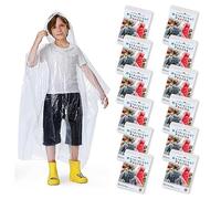 Poncho de pluie jetable - Lot de 12 imperméables d'urgence - Capuche et manches - Enfants, claire, taille unique