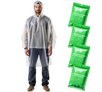 Poncho de Pluie Jetable - Transparent avec Capuche et Manches - 4 Pièces