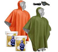 Poncho de Survie D'urgence, 2PCS Ponchos de Pluie D'urgence avec Capuche Couvertures Thermiques D'urgence Survie Thermiques en Mylar Poncho Thermique résistant aux intempéries et Sifflets de Survie