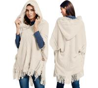 Poncho décontracté à capuche pour femme, grande taille, cape à capuche bohème à franges avec glands pour femme, grande couleur unie, pulls tricotés pour femmes, ponchos chauds tricotés avec capuche,