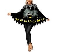 Poncho d'Halloween - Orange-noir - Avec motif de citrouille et chauve-souris - Accessoire de costume effrayant - Gris 05 - Taille unique