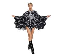 Poncho d'Halloween pour femme, cape en toile d'araignée, costume de jour des morts, tenue de costumade (A-noir, taille unique)