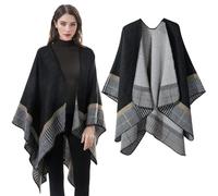 Poncho d'Hiver pour Femme - Cape en Tricot Coupe-Vent et Réversible - Écharpe Chaude - Cadeau d'Anniversaire et de Noël (156 x 135 cm), Noir, Taille Unique