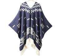 Poncho En Laine D'alpaga De Qualité Supérieure, Pull De Cowboy Occidental De Style Ethnique, Cape Unisexe Douce Et Chaude Et Durable For Costume(Navy blue)