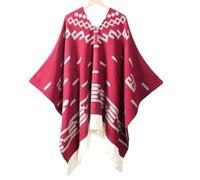 Poncho En Laine D'alpaga De Qualité Supérieure, Pull De Cowboy Occidental De Style Ethnique, Cape Unisexe Douce Et Chaude Et Durable For Costume(Red)