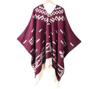 Poncho En Laine D'alpaga De Qualité Supérieure, Pull De Cowboy Occidental De Style Ethnique, Cape Unisexe Douce Et Chaude Et Durable For Costume(Date red)